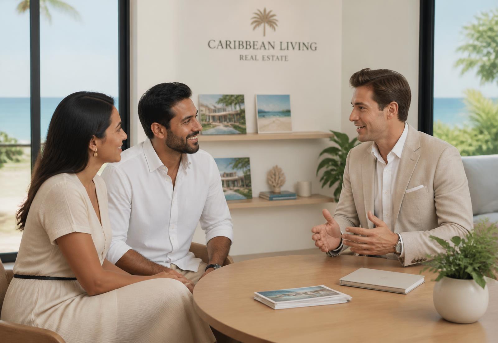 Makelaar in gesprek met internationale klanten op Curaçao