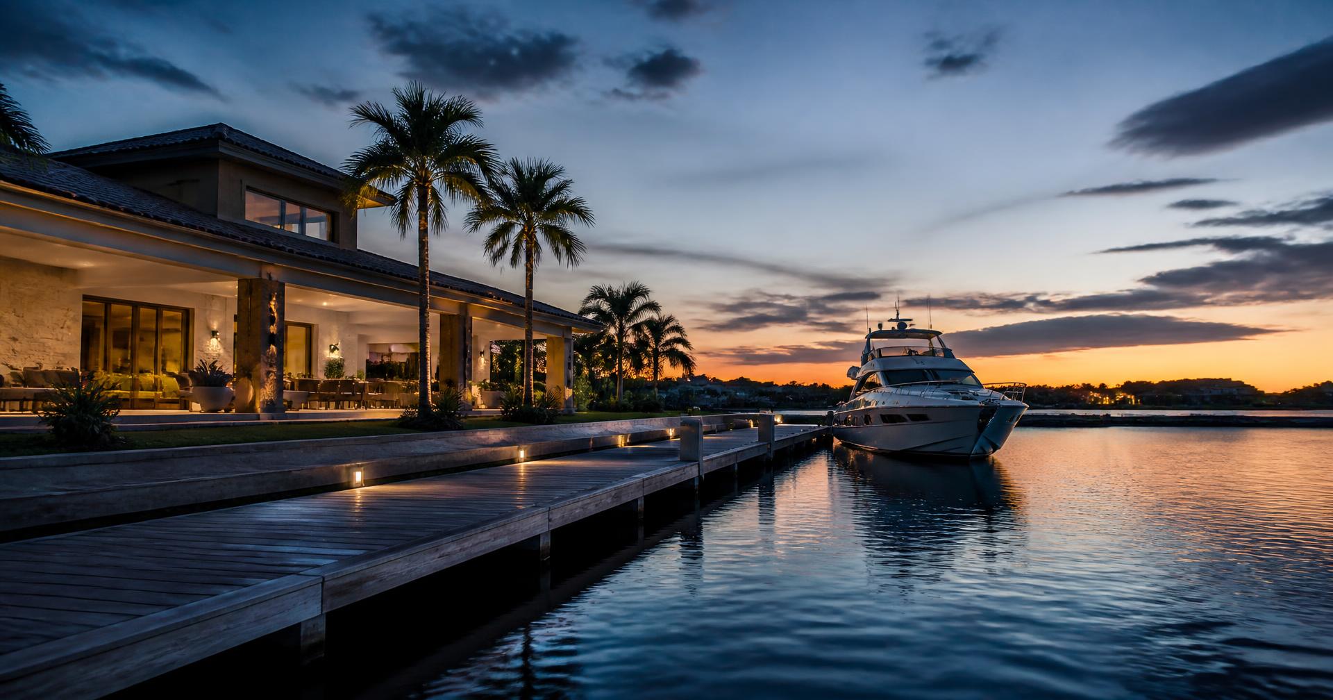 Waterfront woning aan het Spaanse Water op Curaçao bij zonsondergang