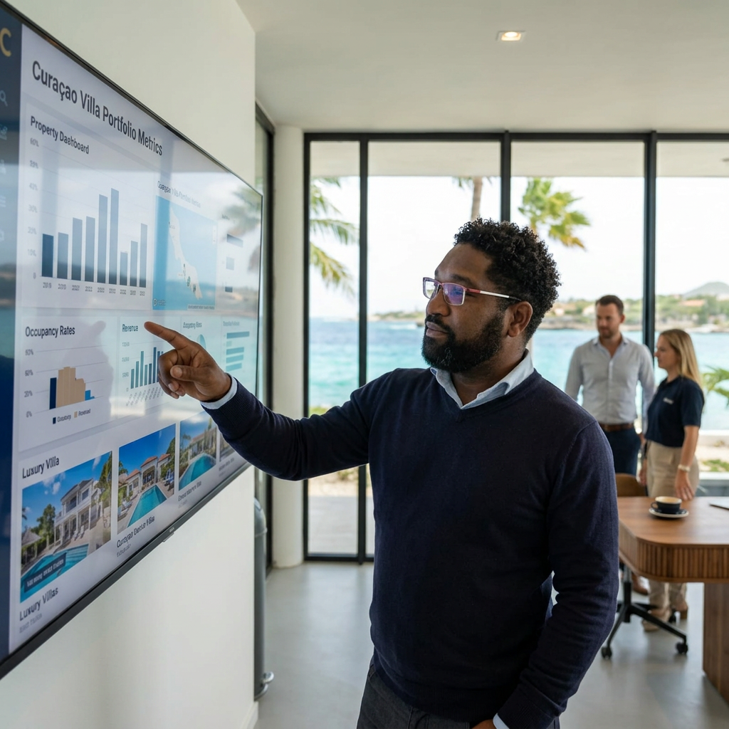 Portfolio review met live property dashboards
