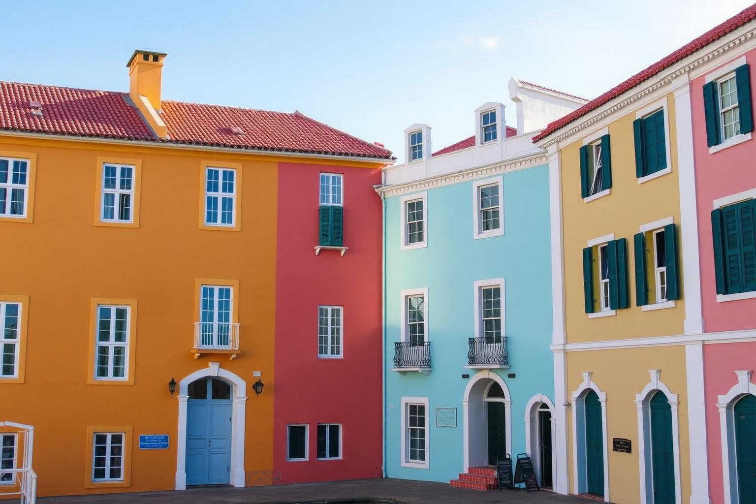 Pastelkleurige gevels aan de Handelskade in Willemstad