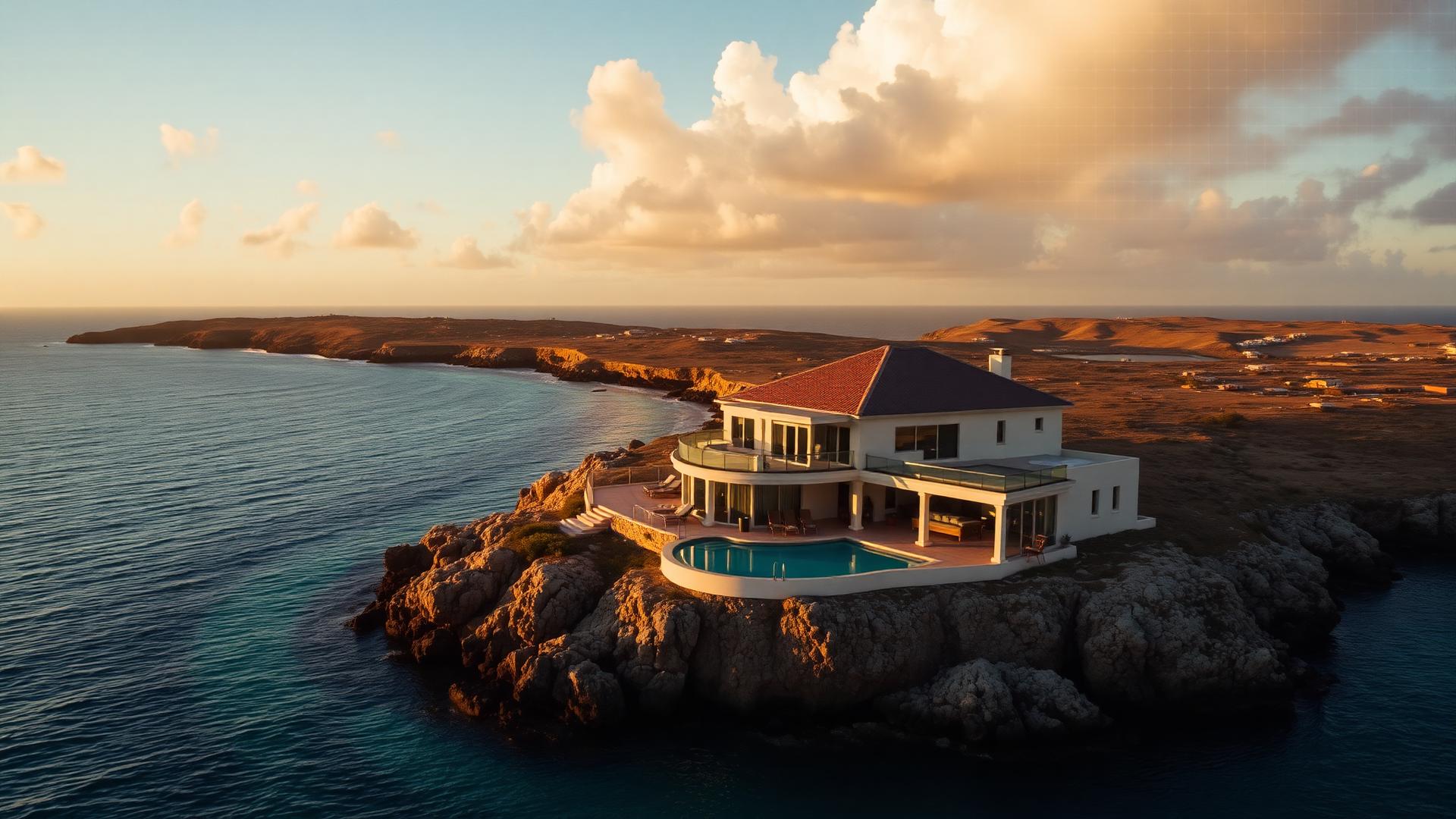 Caribische villa bij zonsondergang op Curaçao